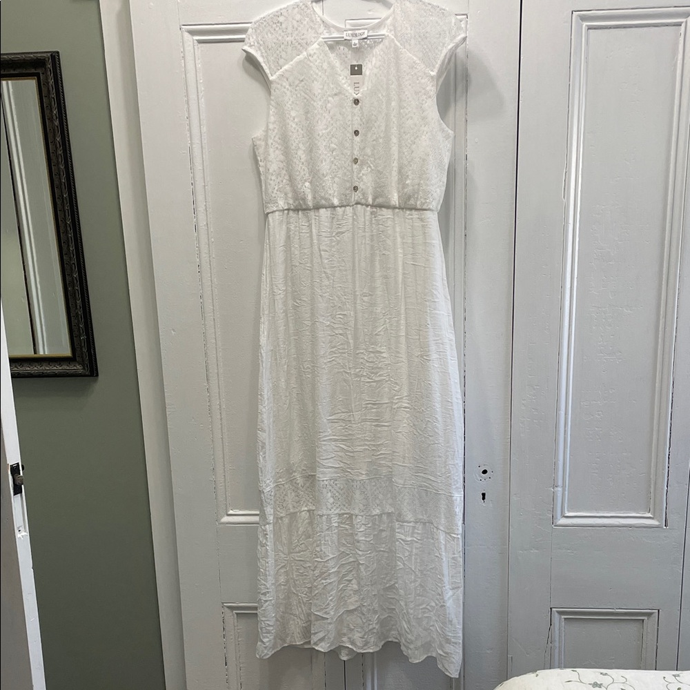 Luxology White Sleeveless Maxi Dress Women’s Large 10 12